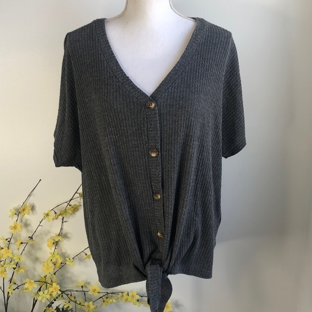 Torrid gray waffle knit sweater tee shirt - Picture 3 of 8
